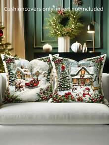 Zestaw 4 poduszek dekoracyjnych na Boże Narodzenie z 1 lub 4 elementami – nowoczesny nadruk z bałwanem, Świętym Mikołajem, reniferem i ostrokrzewem, 18 x 18 cali | Zapięcie na zamek błyskawiczny | Wytrzymały materiał poliestrowy | Nadaje się do salonów, pokoi, sof i sypialni (bez wypełnienia) Idealny na świąteczne dekoracje i przyjęcia