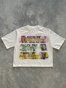 Men Casual Round Neck Short Sleeve 100% Cotton T-Shirt, Summer Vacation Top, Funny Graphic Tees, Y2K Street Wear, Gifts For Boyfriend And Husband - trắng - Xem 1