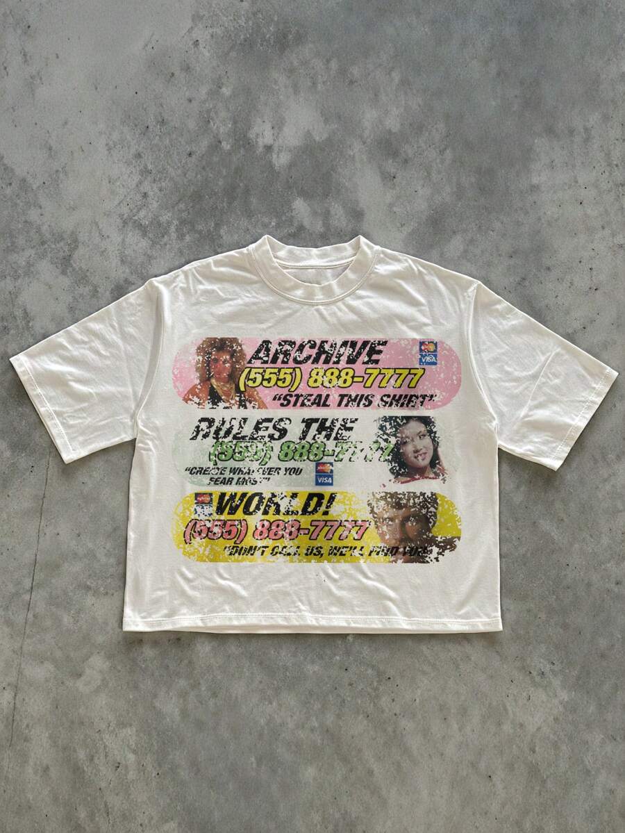 Men Casual Round Neck Short Sleeve 100% Cotton T-Shirt, Summer Vacation Top, Funny Graphic Tees, Y2K Street Wear, Gifts For Boyfriend And Husband - trắng - Xem 1
