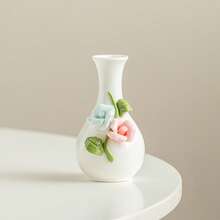 1 pieza Jarrón de flores pequeño minimalista hecho a mano de cerámica, jarrón de porcelana blanca de Dehua, decoración artística para el hogar, accesorio de escritorio de oficina, decoración moderna blanca para el hogar, decoración de habitación, jarrón de vidrio