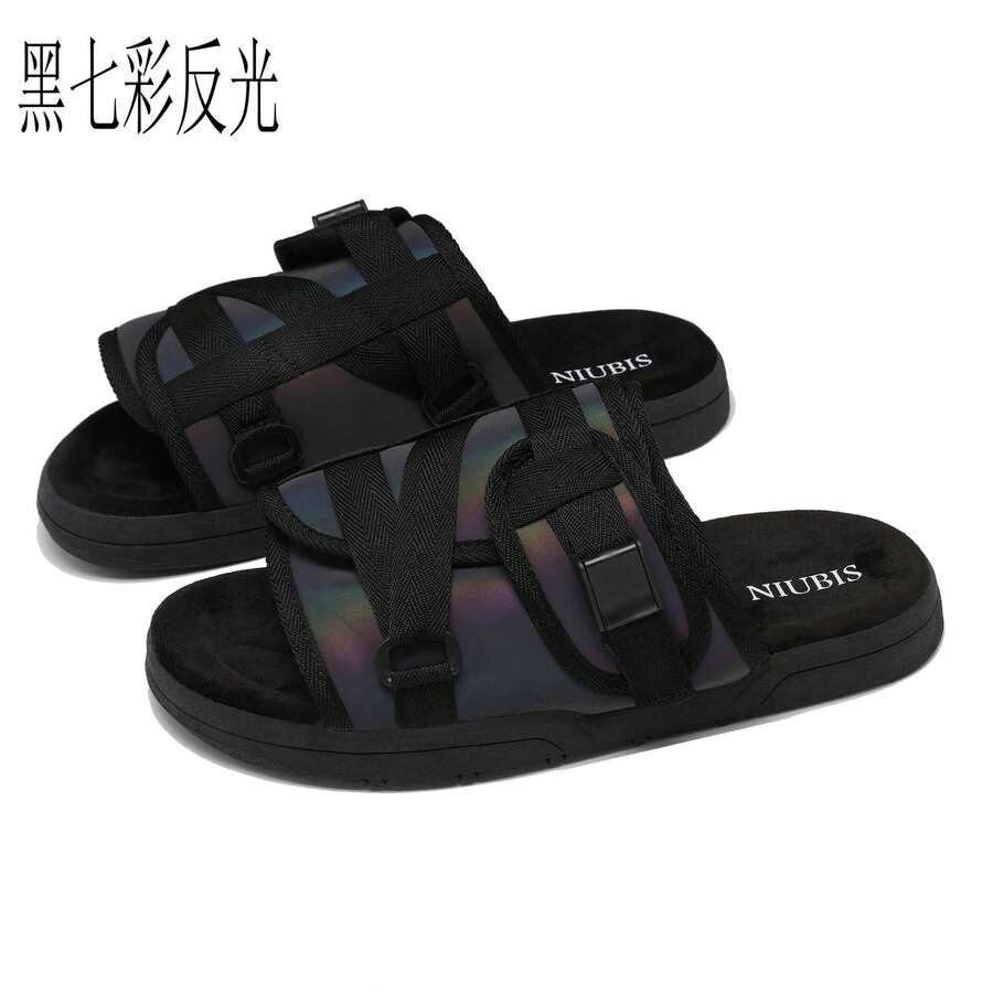 Sandalias de playa tipo chanclas de alta gama unisex para exteriores 2025 - Negro colorido reflectante - Ver 1