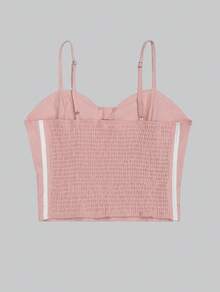 Conjunto falda 2 piezas de lino para mujer con color liso y estampado de rayas de moda para uso casual - Rosa - Ver 6