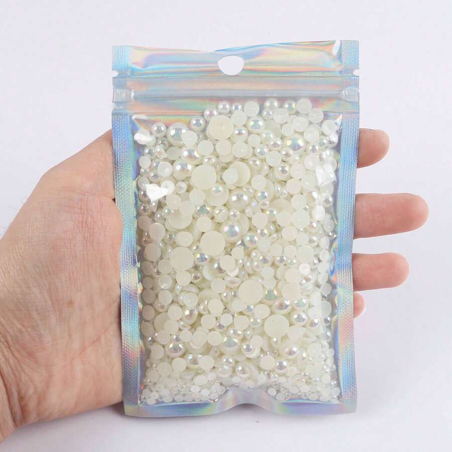 1280 颗 3-10 毫米混合珍珠树脂水钻平底珍珠，DIY 珠宝工艺用品，适用于手机壳、化妆镜、杯子、鞋子装饰 - 米色 - 查看 1