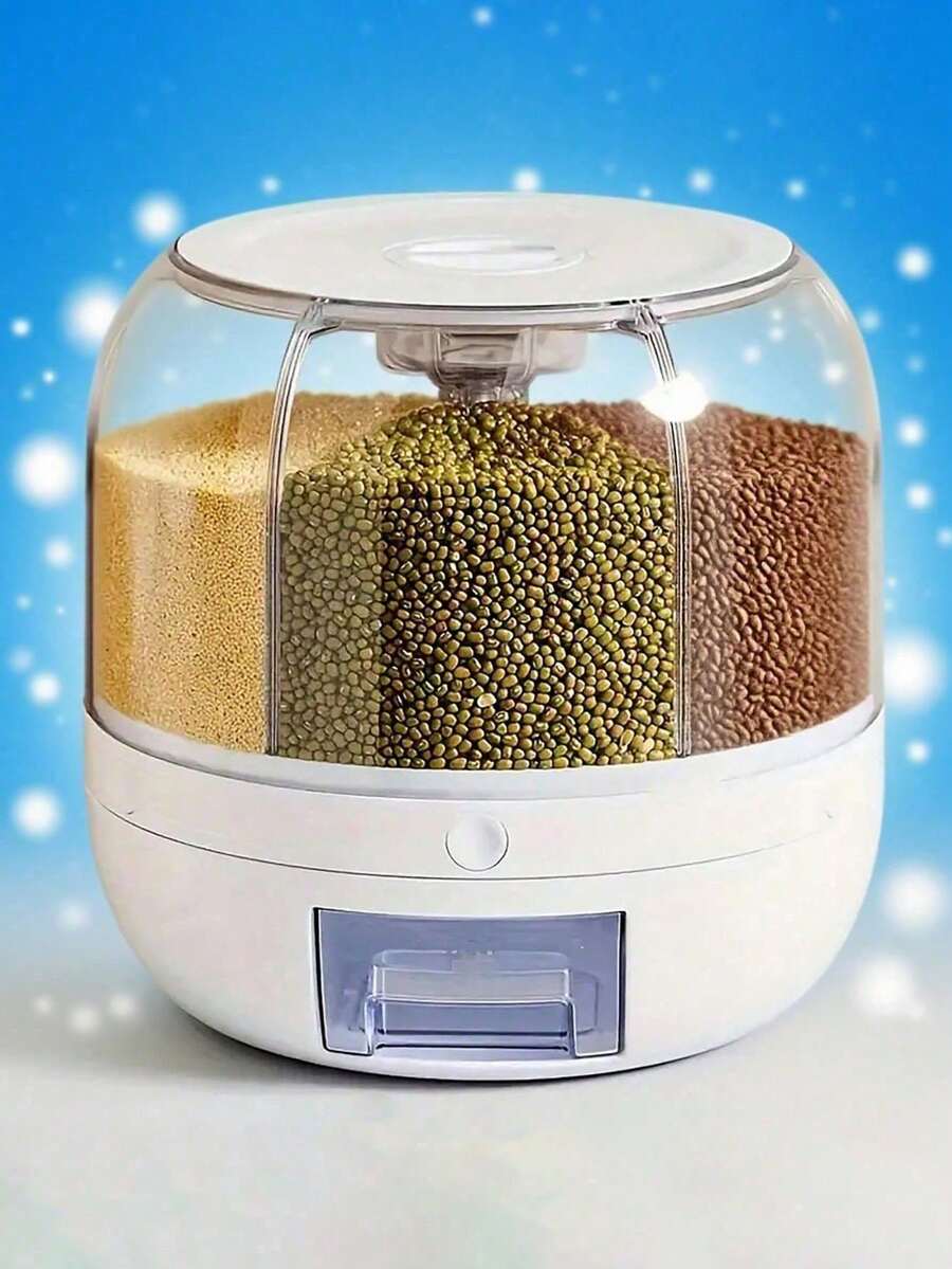 VOOVA 1PC Rotating Food Dispenser, Kitchen Grain Sorting Dispenser, Multi-Purpose Living Room Snack And Candy Classification Storage, Large-Capacity Storage Bucket With Multiple Compartments, Suitable For Candies And Small Food Particles.