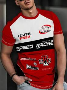 Men's Novelty Printed T-Shirt, Racing Inspired Red, White & Black Digital Print T-Shirt, Embodying The Legend Of Speed And Fashion - Multicolor - View 1