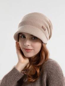 1pc Women's Winter Thick Knit Beanie Hat, Outdoor Warm Cuffed Ski Cap With Wide Brim, Flattering & Ear Warmer, Suitable For Maternity