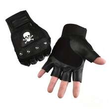 1. 男士手套户外白色骷髅铆钉半指手套PU皮秋冬运动手套情侣骑行手套 - 彩色 - 查看 2