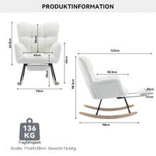 New Modern Rocking Chair With Upholstery And Teddy Fabric, With Extendable Footrest, White - trắng - Xem 6