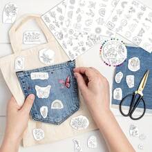 [100pcs Embroidery Stabilizer] 100pcs Water Soluble Embroidery Stabilizer Set | Pre-Printed Butterfly Mushroom Flower Pattern | Suitable For DIY Sewing And Knitting Enthusiasts - Multicolor - View 4