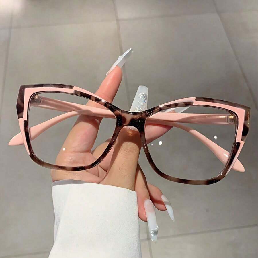 Un par de gafas sin receta con montura de color block y forma de ojo de gato para mujer - caparazón de tortuga azul - Ver 1