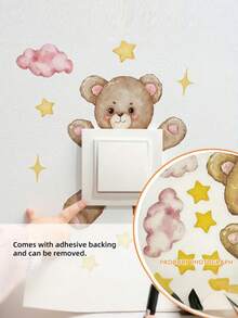 1pc Cartoon Bear, Star, Cloud Switch Sticker, Decorative Wall Decal For Kids Room, Bedroom