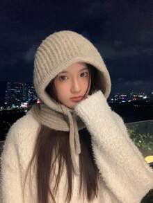 1 pezzo Berretto balaclava da donna in tinta unita, berretto lavorato a mano, alla moda e versatile per uso esterno, adatto per uso quotidiano, autunno/inverno