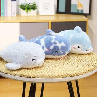 1pc Soft Plush Shark, Whale, Seal Marine Animal Stuffed Doll, Cute Ocean Creature Figurine For Kids, Aquarium Souvenir, Birthday/Thanksgiving/Christmas Gift