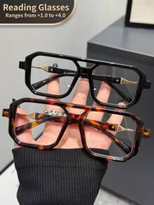 LiMiaoMiao 1pc Rectangular Double Bridge Vintage Reading Glasses, Clear Transparent Computer Reading Glasses, Magnification +1.0 To +4.0, Unisex - trong suốt - Xem 3