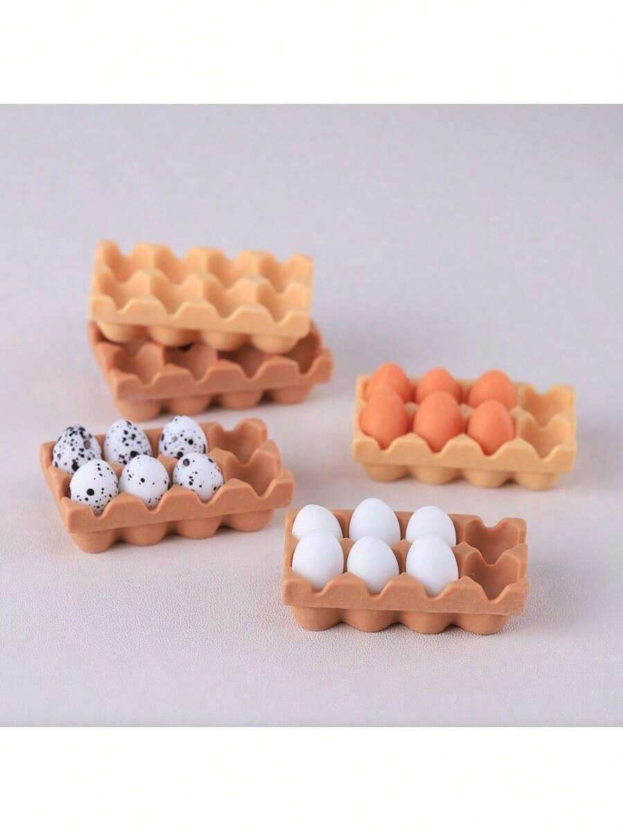 Mini Food Play Dollhouse Egg Tray Box With Yellow And White Speckled Quail Eggs, Miniature Simulated Kitchen Toy Model
