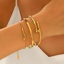 3pcs Set Bracelet, Golden Stainless Steel Bracelet Set Stainless Steel Bracelet Men And Women's Four Seasons Personalized Design Heart Zirconia Bracelet Jewelry Accessories Gifts, Jewelry Gold Jewelry Jewelry Women Bracelets Accessories