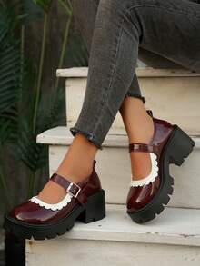 2025 Autumn New Thick Sole Mary Jane Leather Shoes, Vintage Mid-Heel JK Uniform Loafers For Women