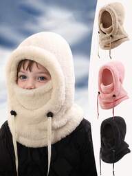 1pc Velvet Winter Warm Kids Balaclava Ski Mask For Boys Girls Multifunctional Fleece Balaclava Windproof One Size Child Suitable For Skiing, Daily Warm Hat
