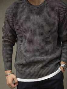 Herren Lässig Outdoor vielseitiger Jacquard-Strick Rundhals Langarm Pullover, Herbst/Winter