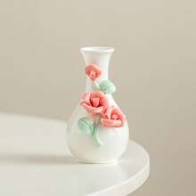1 pieza Jarrón de flores pequeño minimalista hecho a mano de cerámica, jarrón de porcelana blanca de Dehua, decoración artística para el hogar, accesorio de escritorio de oficina, decoración moderna blanca para el hogar, decoración de habitación, jarrón de vidrio