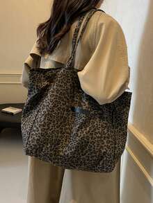 Fashionable High-Capacity Casual Minimalist Lightweight Versatile Canvas Tote Bag With Leopard Print, Suitable For Young Women For Commuting, Outing, Shopping, Work And Study, New Fall Winter Cheetah Print Purse For Women