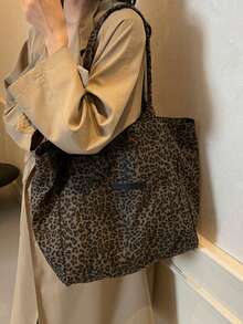 Fashionable High-Capacity Casual Minimalist Lightweight Versatile Canvas Tote Bag With Leopard Print, Suitable For Young Women For Commuting, Outing, Shopping, Work And Study, New Fall Winter Cheetah Print Purse For Women