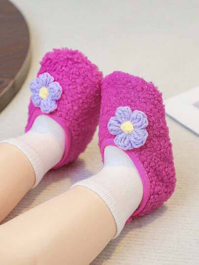 1 par de pantufas infantis com estampa de flores, forro térmico, sola macia e antiderrapante, confortáveis, fáceis de usar e limpar, adequadas para meninos e meninas, presente de Natal para bebês que estão aprendendo a andar
