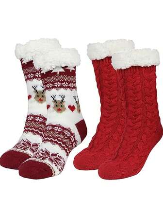 1/2/3 pares de calcetines navideños de felpa de coral, calcetines medianos para mujer, calcetines gruesos y cálidos para Navidad, el hogar, invierno