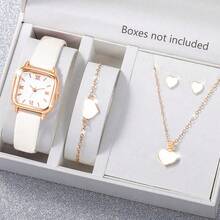 SOKI SOKI 1 set Montre femme avec bracelet en PU, montre à quartz décontractée, assortie à un collier en forme de cœur, des boucles d'oreilles et un bracelet. Convient pour un port quotidien, un cadeau d'anniversaire, une fête, un rassemblement de vacances. Cadeau idéal pour vous-même ou vos amis. Aucune boîte d'emballage incluse.