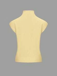 EAVA 女士冬季法式优雅高领毛衣背心 复古老钱风宽松休闲百搭无袖针织毛衣背心，情人节，女士情人节穿搭，情人节服装 - 黃色 - 查看 3