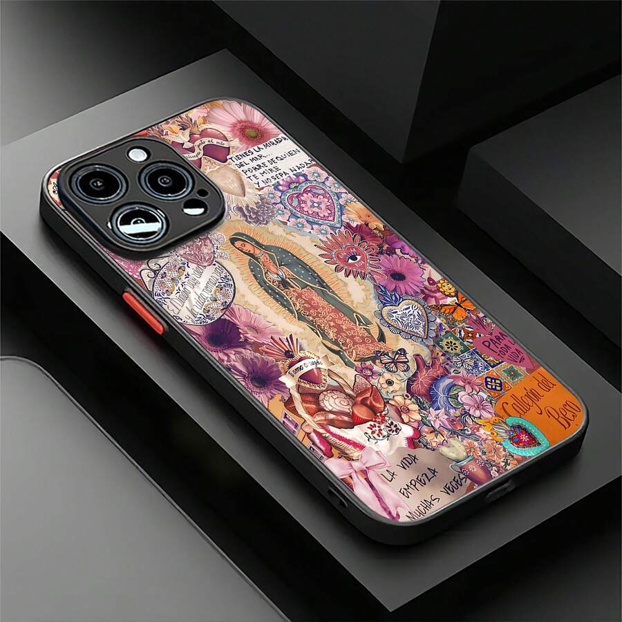Funda para teléfono con diseño de la Virgen María y el Sagrado Corazón, compatible con iPhone 16, 15, 14 Pro Max, 13, 12, 11, XR y XS Plus. Fabricada en silicona TPU, ofrece protección contra golpes y caídas, además de una excelente sensación al tacto. Es el regalo ideal para familiares, amigos y seres queridos. - Negro - Ver 1