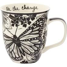 Karma Gifts KA101840A Taza Boho en Blanco y Negro, Mariposa - Libélula - Ver 1