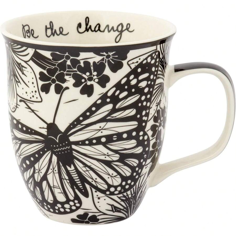 Karma Gifts KA101840A Taza Boho en Blanco y Negro, Mariposa - Libélula - Ver 1