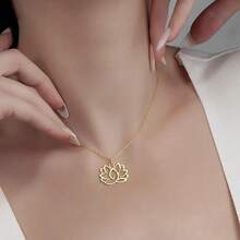 Dây chuyền mặt dây hình hoa sen, Dây chuyền mặt dây hình chùa Unalome bằng thép không gỉ dành cho nữ, Trang sức bùa hộ mệnh Yoga, Quà tặng - Vòng cổ hoa sen - Xem 3