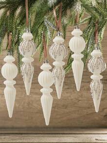 Set de 6/12 piese - Ornamente de Crăciun din catifea de 18 cm, decorațiuni texturate pentru brad de Crăciun, cu inele agățate, decor de casă rezistent la spargere, perfecte pentru Crăciun, nunți și decor de sărbători (alb)