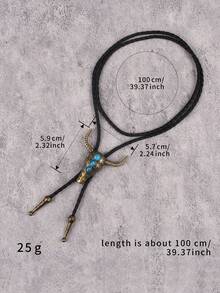 1pc Punk Western Cowboy Bull Head Embossed Bolo Tie Necklace, Versatile Braided Necktie Choker Necklace, Gift For Father/Boyfriend