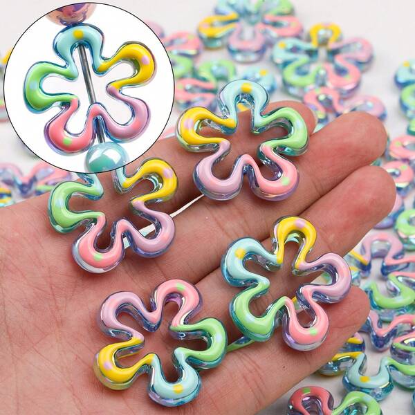 1 قطعة / 5 قطع / 10 قطع من الخرز الأكريليك الكبير المجوف على شكل زهرة ثلاثية الأبعاد لصنع المجوهرات، خرز فضاء فضفاض للحرف اليدوية DIY، مثالي لصنع المجوهرات والإكسسوارات