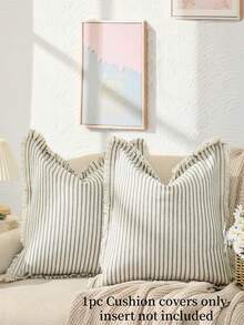 1 件 Shrow 枕套 条纹枕套 带流苏别致装饰枕头 方形靠垫套 适用于沙发 沙发床 客厅 农舍装饰