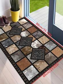 1pc New Red Stone & Tile Pattern Doormat, Suitable For Living Room, Bedroom, Indoor - Machine Washable - Flannel Material, Delicate Wrap, Skin-Friendly, No Pilling, Water-Resistant Easy Care, Odorless - Ideal For Home Decor, Room Decor, Living Room Carpet, Bedroom Carpet, Bathroom Carpet, Kitchen Carpet, Area Rug, Hotel Decor - Area Rug, All Season Use.