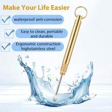 2 PCS Ear Wax Removal Tool Brass Ear Scoop Folding Type Copper EarPick Cleaner Portable Ear Wax Removal Tools Spiral Ear Clean Tool Attached A Key Ring Mini Tool Supplies Gold - như hình ảnh - Xem 3