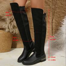 2025 Autumn/Winter New Women's Boots, Side Zipper Flat Boots With Metal Trim, Thick Sole Increased Height Knee-High Boots, Elastic Lycra Boot Shaft, Expandable Glossy Tall Boots For Women