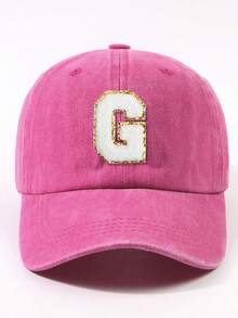 1 件时尚紫红色 26 个字母贴片简约棒球帽，街头休闲聚会弧形帽檐爸爸帽，男女通用户外可调节四季棒球帽 - 棒球帽 - 查看 34