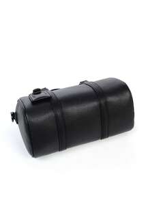 复古几何图案PU皮革经典圆筒单肩包，男女通用休闲斜挎包，街头风手提包，男士圣诞礼物佳选 - 黑色 - 查看 10