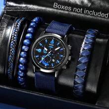 LIANDU LIANDU 1 Set Reloj de hombre con calendario, estilo casual deportivo y de moda, esfera redonda, reloj de cuarzo y pulsera de cuero para hombre, set de pulsera punk, pulsera envolvente tejida de PU perfecta para uso diario, regalos de cumpleaños, fiestas, reuniones festivas y como regalo ideal para ti o tus amigos. Cajas no incluidas.