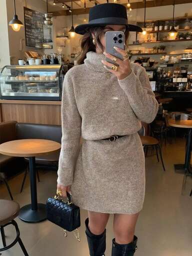 Joy Knit Women's Elegant All-Match Turtleneck Sweater Dress, Casual Versatile Office Outfits, Party & New Year Tops