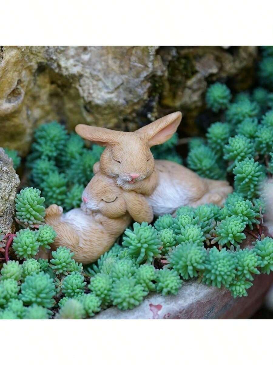 Decoración de artesanía de resina con lindo conejo pastoral para plantas en macetas, decoración de balcón