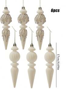 Set de 6/12 piese - Ornamente de Crăciun din catifea de 18 cm, decorațiuni texturate pentru brad de Crăciun, cu inele agățate, decor de casă rezistent la spargere, perfecte pentru Crăciun, nunți și decor de sărbători (alb)