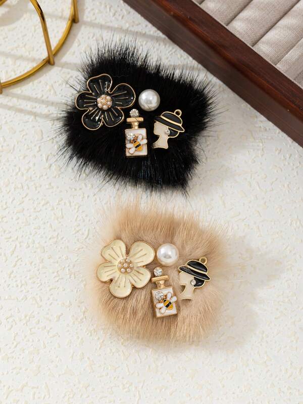 1 pezzo Elegante spilla a forma di fiore in lega con pelliccia, design in tessuto fatto a mano, accessorio lucido, spilla da donna, corsage, gioiello di lusso, adatto per appuntamenti, regali, decorazione borse, spilla da risvolto, uso quotidiano