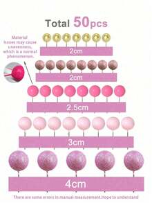 50 pezzi - Bastoncini decorativi in schiuma per torte di festa di nascità, mini palloncini per decorazioni di torte di compleanno, serie rosa, a forma di perla, per decorazioni di feste di compleanno di bambini e bambine, festa di nascità e matrimoni - Multicolore - Visualizzare 8