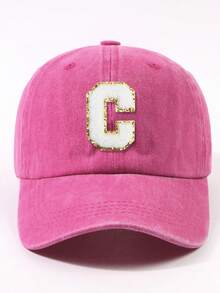 1 件时尚紫红色 26 个字母贴片简约棒球帽，街头休闲聚会弧形帽檐爸爸帽，男女通用户外可调节四季棒球帽 - 棒球帽 - 查看 7